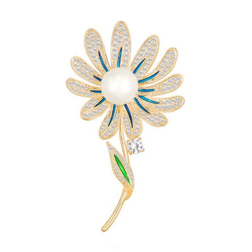Costume zircon jewelry wholesale sunflower and pearl brooches for women